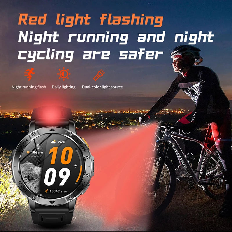 Smart Watch 1400mAh Battery 1.7'' IPS Screen 120+ Sports SOS Strobe Alarm IPX8 Waterproof LED Light BT Call Men Women Xmas Gift