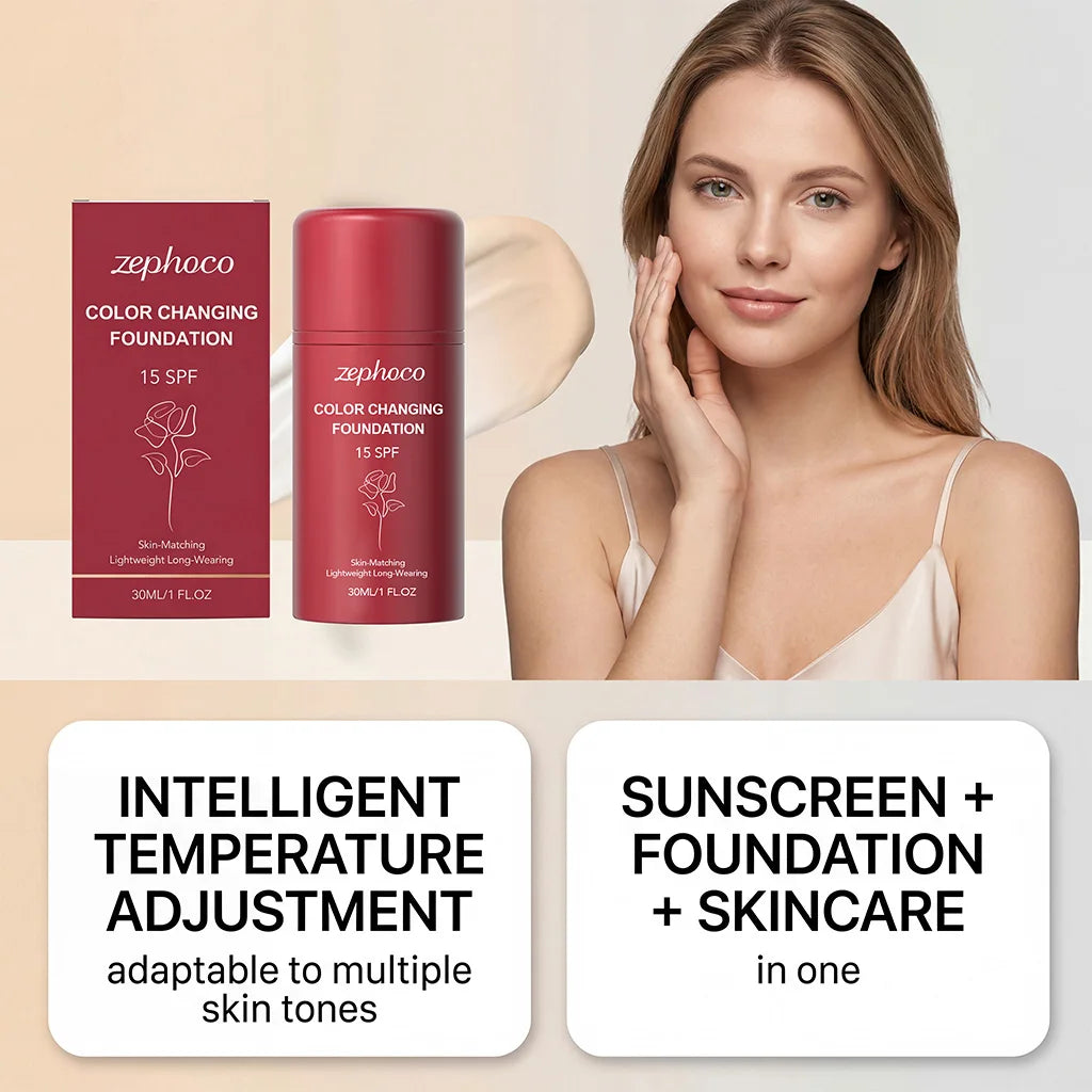Temperature-Changing Protective Foundation, Hydrating & Sheer, Lightweight & Flawless, Portable for Daily Natural Base Makeup