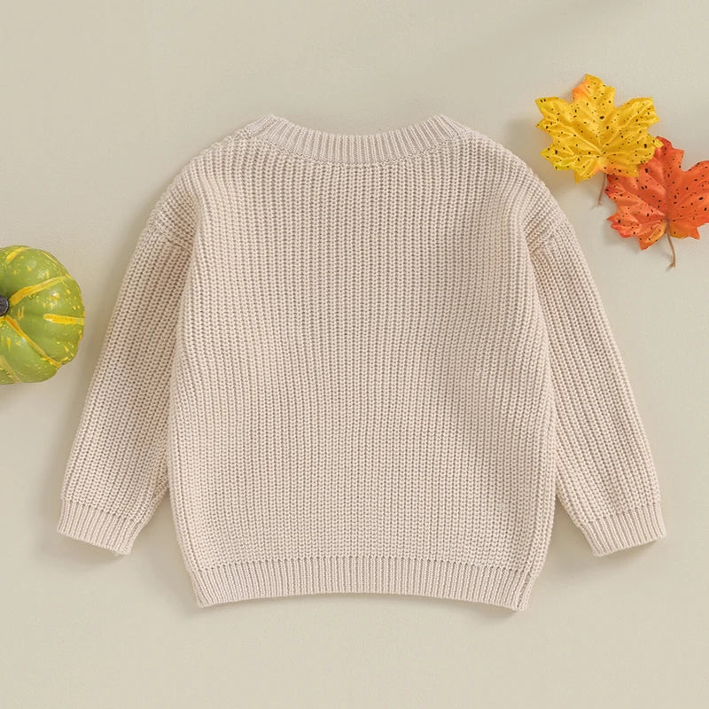 Suéter de punto de otoño e invierno para niñas pequeñas, jersey de manga larga con cuello redondo y bordado de letras, prendas de punto