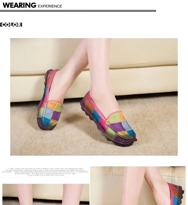 Birkuir Retro Mixed Colors Flats Women Shoes Soft Soles Loafers Shoes Genuine Leather Slip On Luxury Casual size 41 42 Shoes