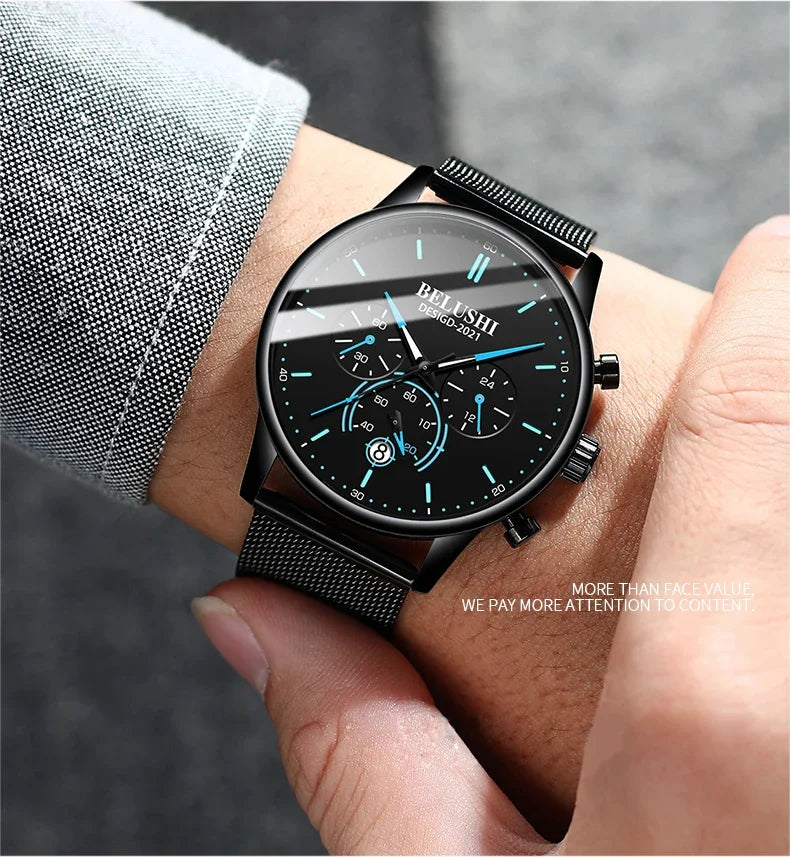 BELUSHI 2024 New Fashion Mens Watches Top Luxury Brand Sport Quartz Luminous Waterproof Chronograph Wristwatch Mens Watches