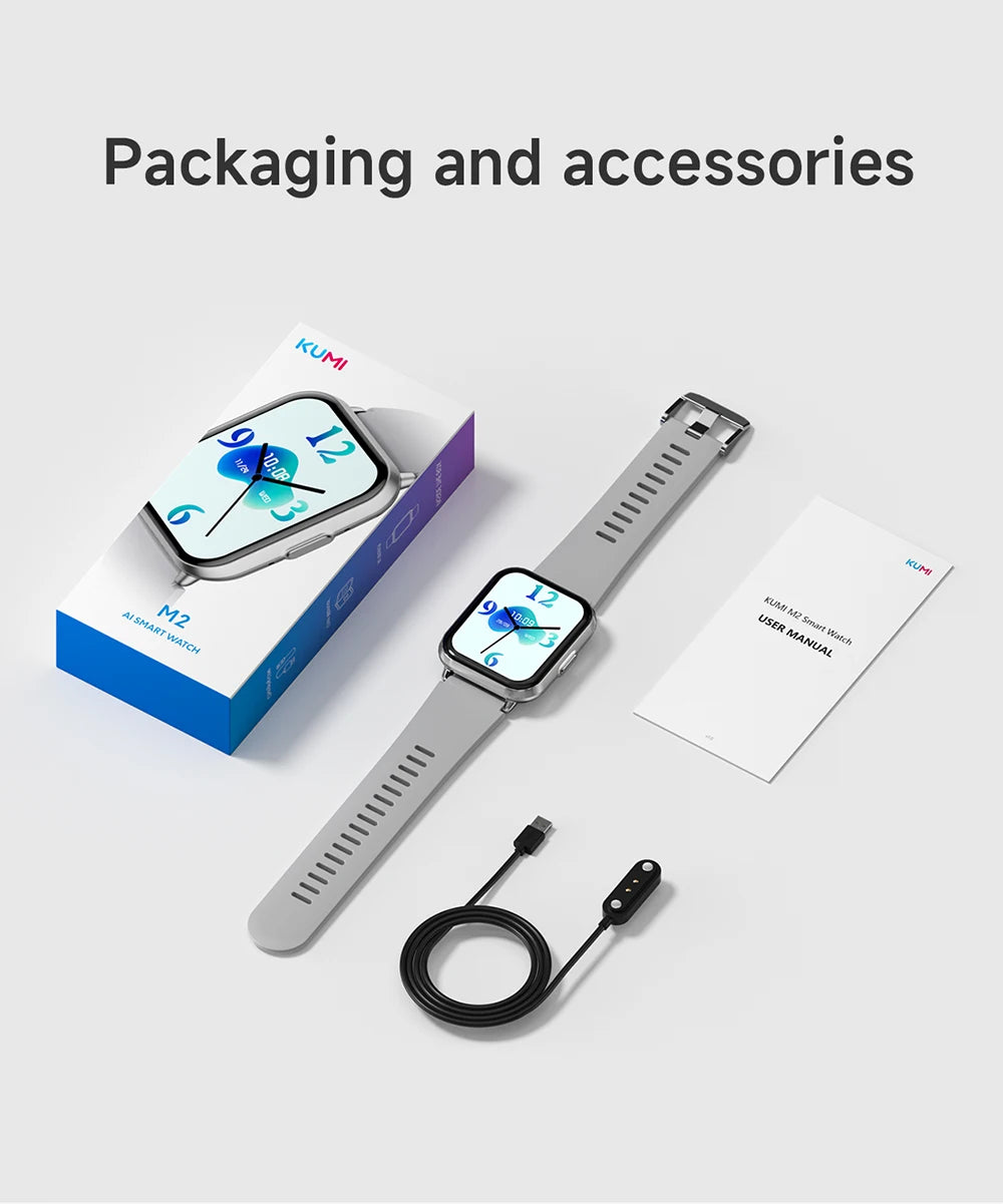 KUMI M2 Smart Watch 1.83" HD Screen ChatGPT 100+ AI Watch Faces Bluetooth Calling 100+ Sports Modes Health Monitoring 2ATM