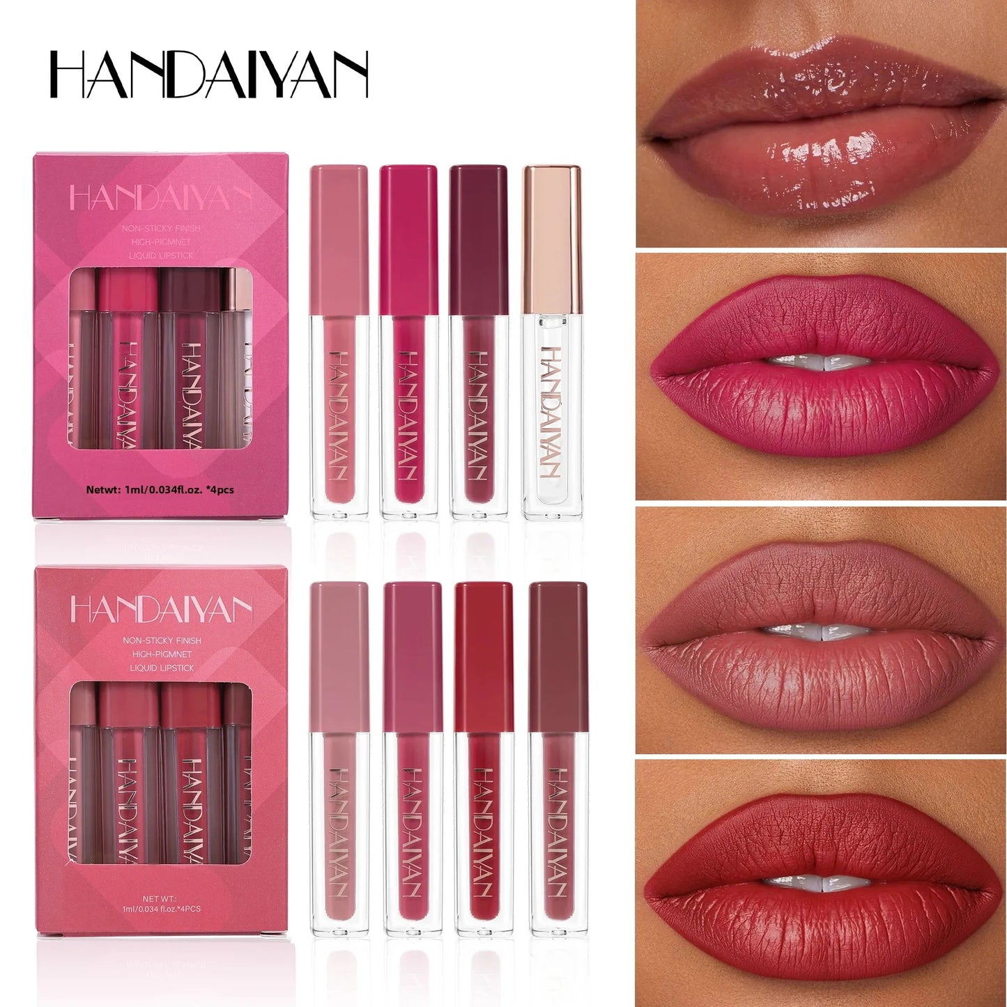 4pcs Velvet Lip gloss Set Liquid Lipstick Kit Easy Color Long Lasting Waterproof Lip Tint Oil Non-Stick Makeup Lip Glaze Set