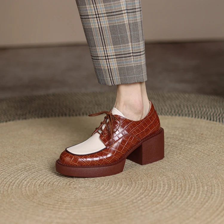 2024 New Spring Genuine Leather Women Shoes Casual Lace-up Loafers Round Toe Platform Shoes Shoes Woman Zapatos De Mujer Women