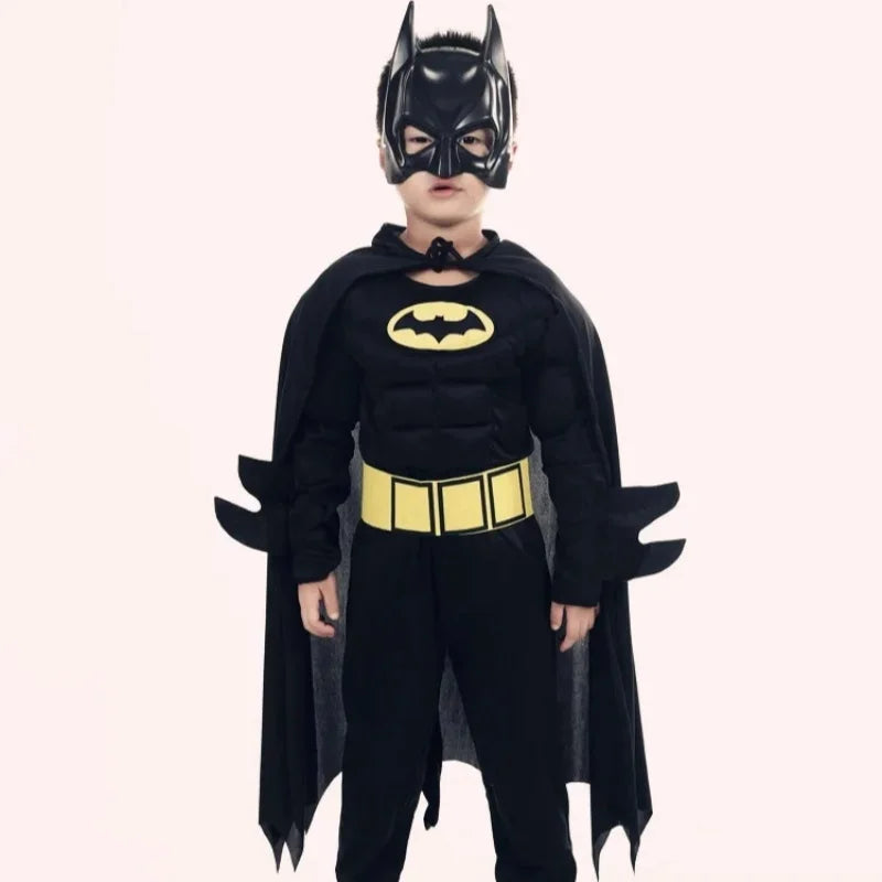 Kids Bat Cosplay Jumpsuit Hero Costume Suit with Cape Mask Men Superhero Wayne High Quality Halloween Carnival Party