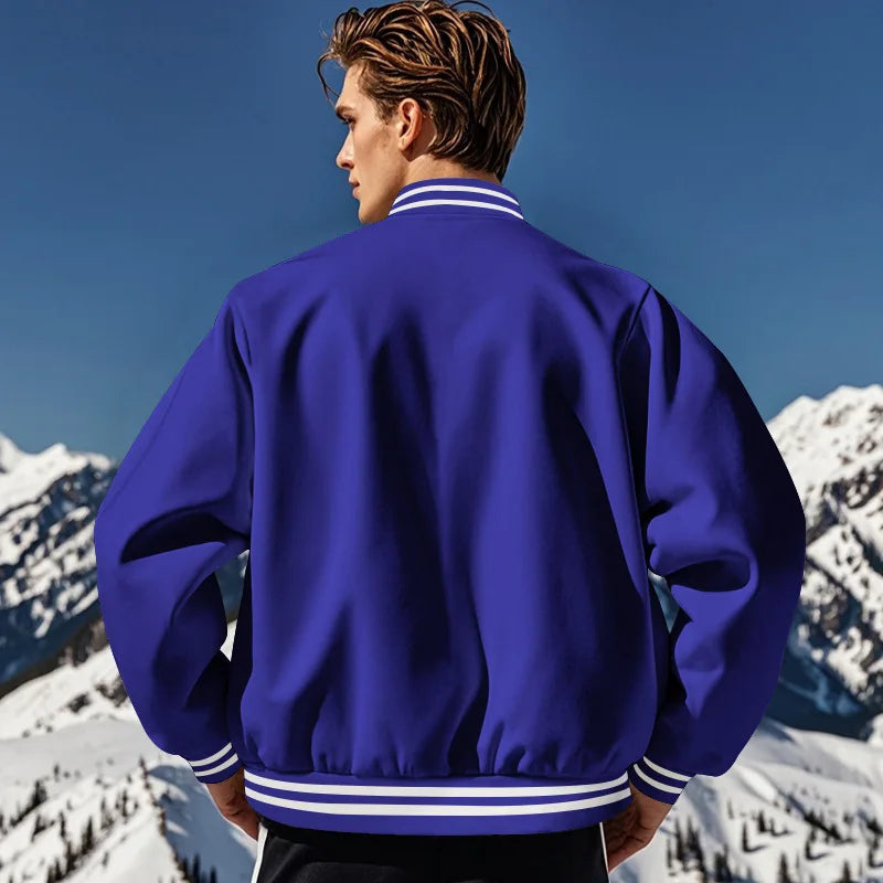 Men's baseball jacket autumn and winter fleece American solid color loose casual stand-up collar single-breasted flight jacket
