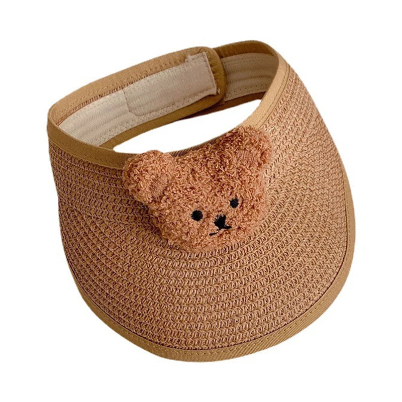 Precioso oso de dibujos animados, sombrero de paja para bebé de verano, gorras ajustables para niños y niñas, sombreros para el sol para niños, gorra transpirable para niños pequeños