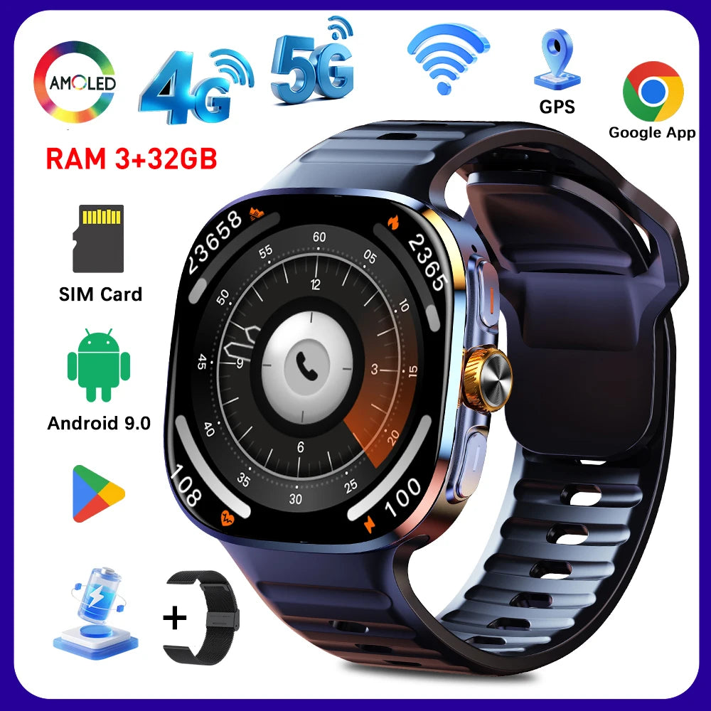 NEW Smartwatch 5G with 2.4" HD Screen 190° Rotating Camera WIFI 3D Stereo Navigation Compass NFC Bluetooth Smart Watch Men Women