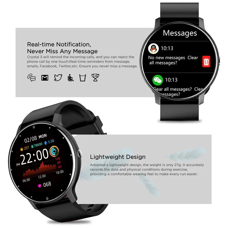 Men Smart Watch Full Touch Screen Digital Fitness Tracker IP68 Waterproof Sports Smartwatch for Women Phones 2023