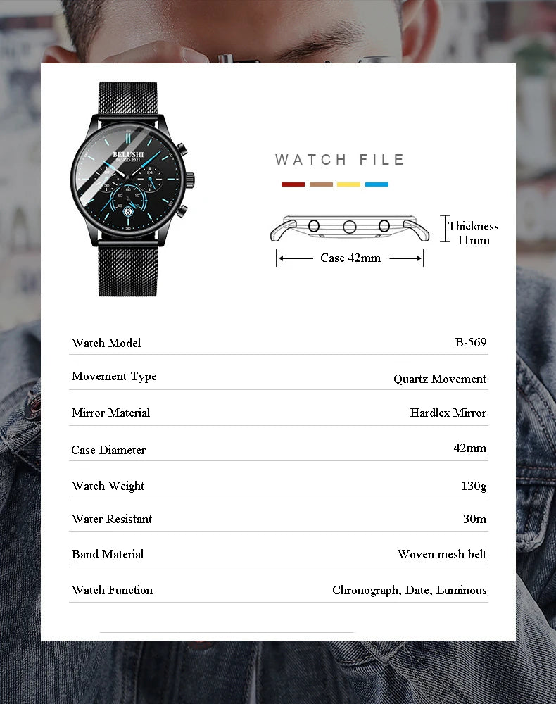 Simple Casual Ultra Thin Quartz Mens Watches Top Brand Luxury Man Wristwatch Black Steel Mesh Waterproof Male Clock