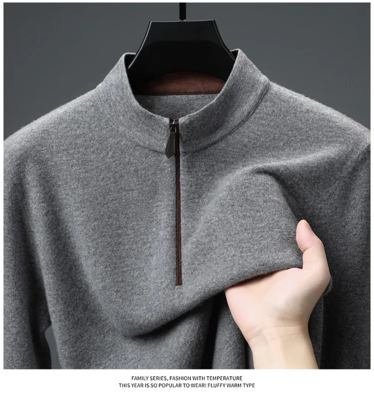 Cashmere Wool Classsic Sweater Men Autumn Winter Warm Knitting Clothes Long Sleeve  Sheep Wool Zipper Sweater Top Pullovers