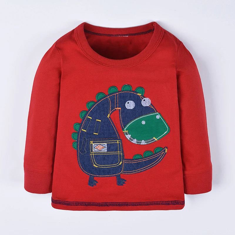 Little maven Boys Long Sleeve T-shirts Cotton Vehicle Excavator Dinosaur Pattern Baby Boys Tops Tees Shirts Tractor Kids Clothes