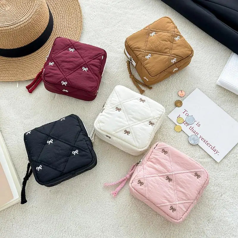 Makeup Bag For Women Embroidered Bowknot Travel Cosmetic Bags Large Capacity Handheld Makeup Toiletry Storage Bag