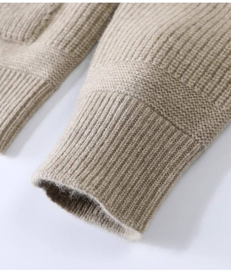 100% Pure Cashmere Sweater for Men's Cardigan Half Turtleneck Knitted Jacket for Winter High-End Business Thickened Sweater