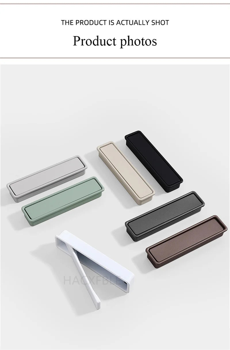 Modern Simple Embedded Kitchen Cabinet Handles Clamshell-type Hidden Handles Black Zinc Alloy Wardrobe Pulls Furniture handles