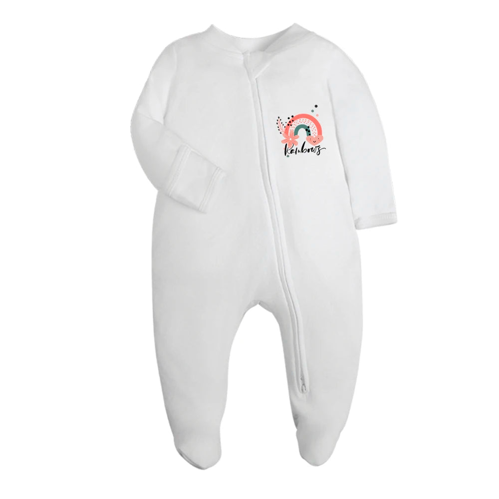 Newborn Footed Pajamas Zipper Girl and Boy Romper Long Sleeve Jumpsuit Cotton Solid White Fashion 0-12 Months Baby Clothes