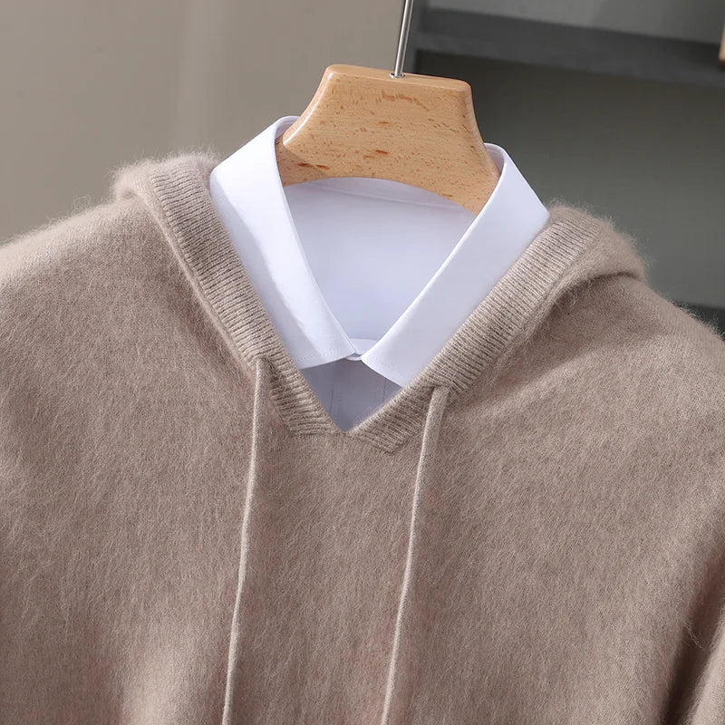 Men's Clothing: 100% Pure Mink Cashmere Knitted Sweater Casual And Loose Large-Sized Hooded Pullover Autumn Winter New Products