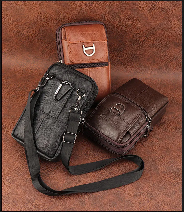 Men's Leather Waist Bag - Large Capacity Mobile Phone Belt Bag - Outdoor Work Backpack, Sports Hiking Bag Portable Crossbody Bag