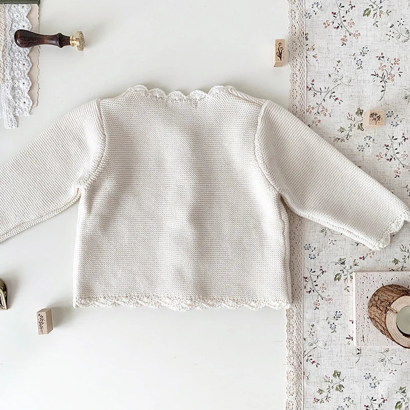 Cárdigans de punto de otoño para niños pequeños, abrigo para niñas, suéter para bebés, prendas de punto Retro para recién nacidos, chaqueta de algodón de manga larga para bebés, Tops, suéter