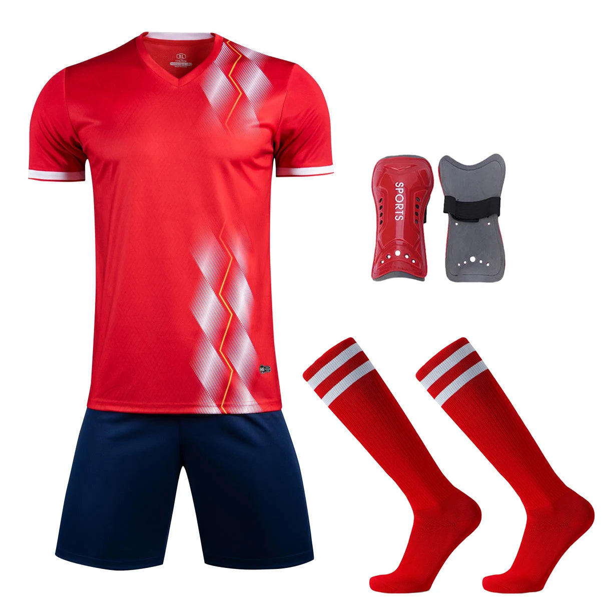 Men Athlete Football Jerseys Sets + Socks + Shin Pads Boys Girls Soccer Kits Children Football Uniforms Soccer Shirt Tracksuit