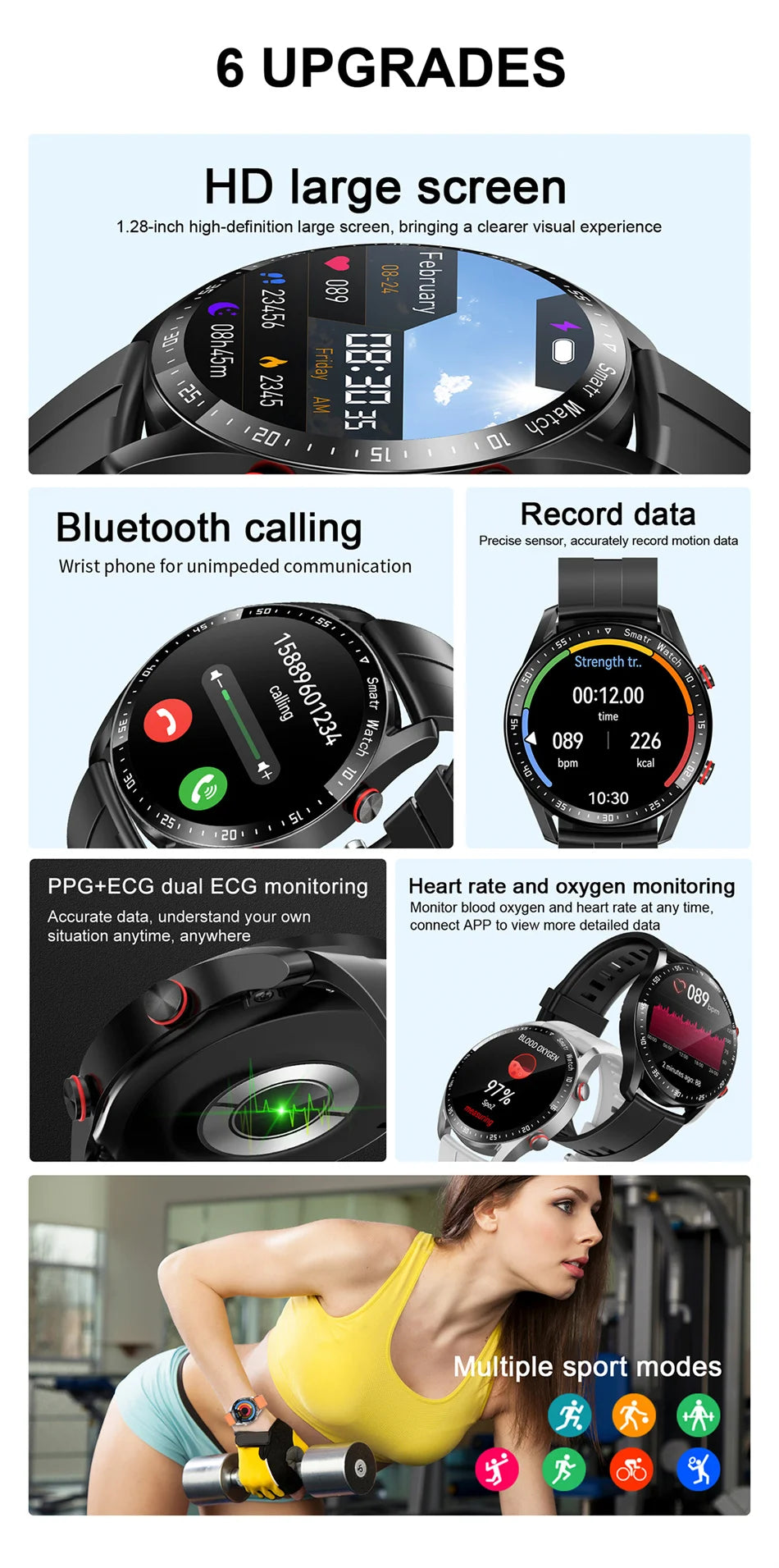 Sports Smart Watch Men Women HD Screen ECG+PPG Bluetooth Call GPS Tracker Heart Rate Monitor IP68 Waterproof SmartWatch 2026 New