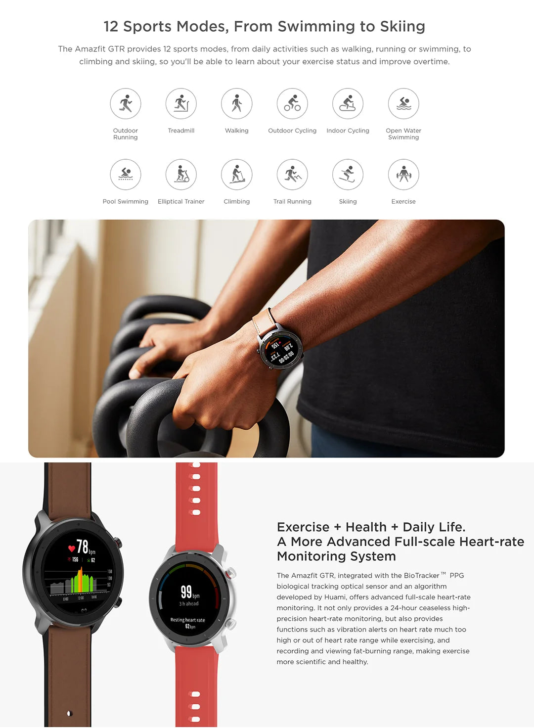 Amazfit Smartwatch GTR 47 5ATM Waterproof Smart Watch Music Control For Android IOS Phone 95 New Used Item No Box
