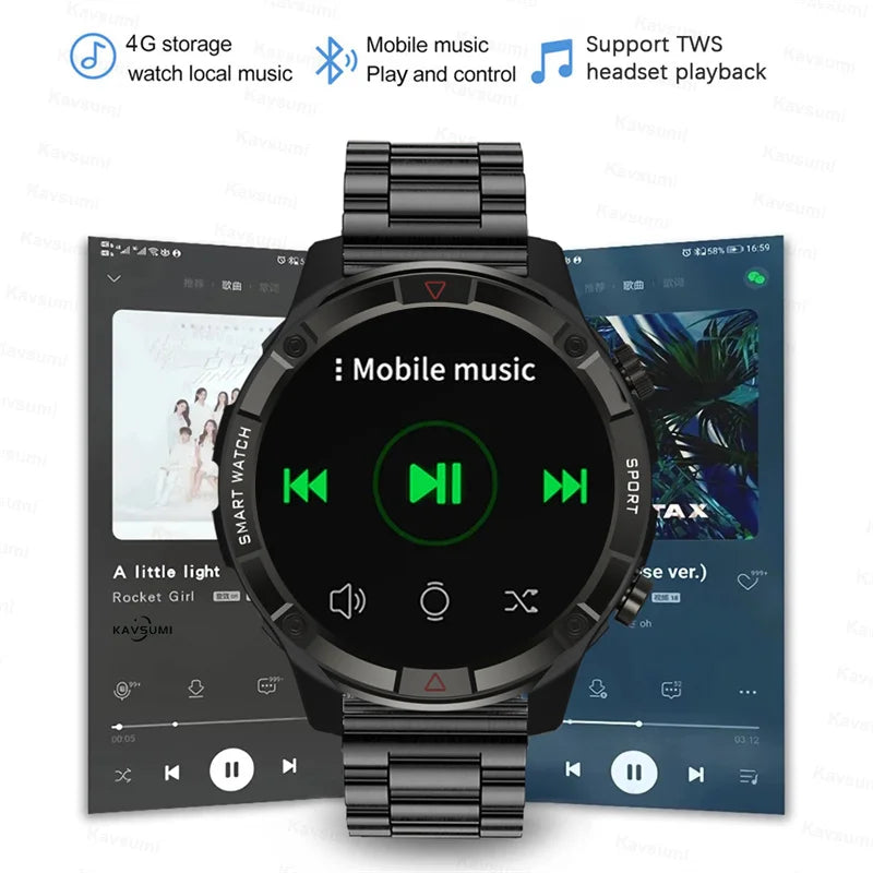 New Smart Watch Mens 4G Memory Local Music Player 454*454 AMOLED Screen Bluetooth Call Sports Man Smartwatch For Man Android iOS