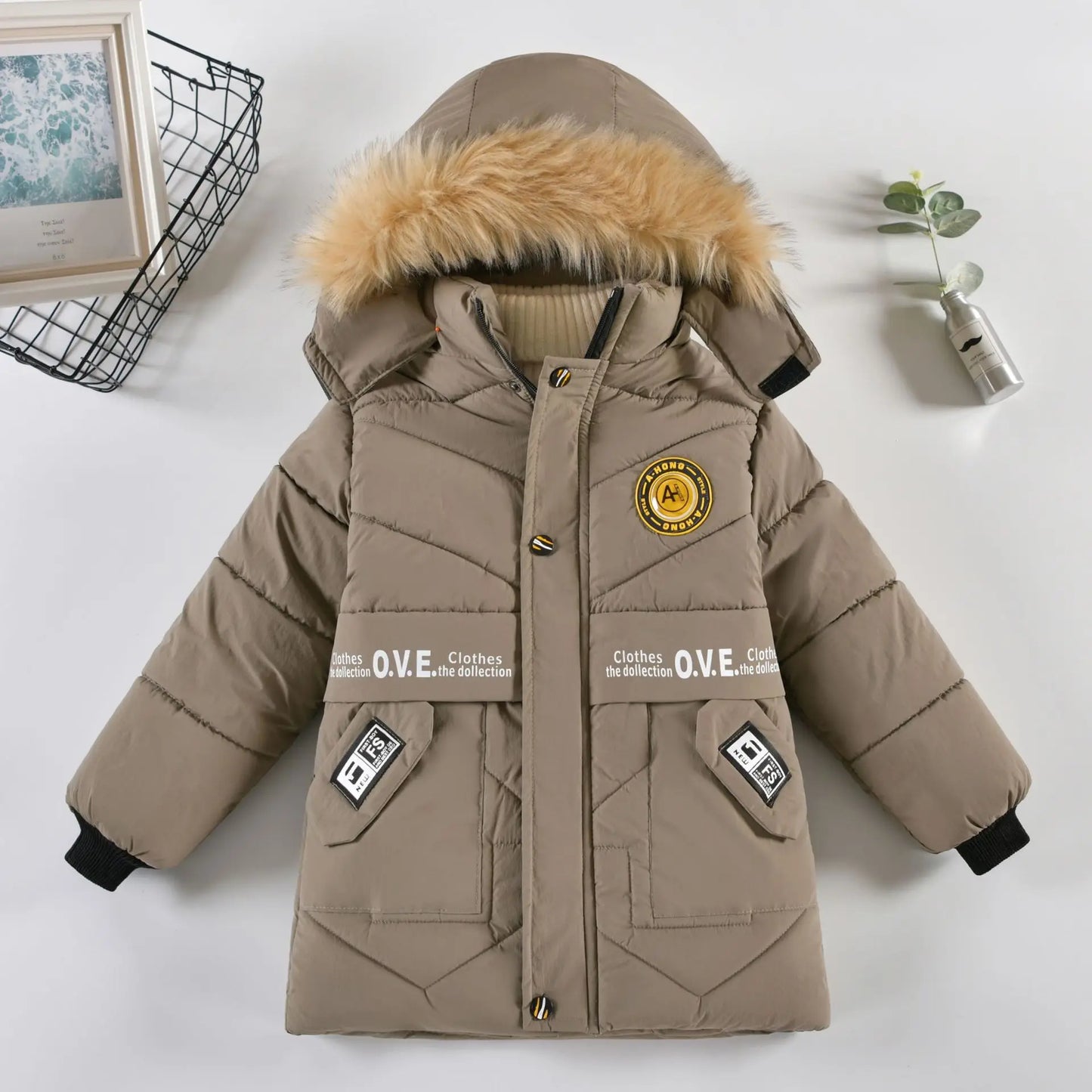 Winter Boys Girls Coat Keep Warm Kids Jacket Hooded Zipper Fur Collar snow suit Outerwear Children's Clothing 4 to 8 10 Years