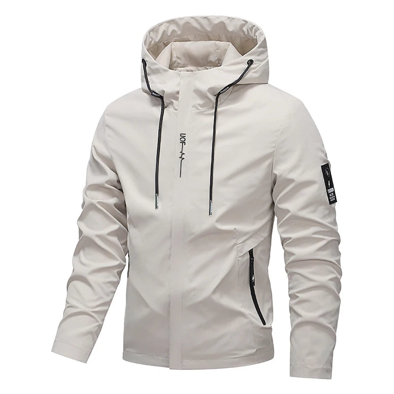 Men Hiking Jacket Spring Autumn Streetwear Fashion Hooded Jacket Casual Zip Up Loose Coat Outdoor Jogging Activewear Windbreaker