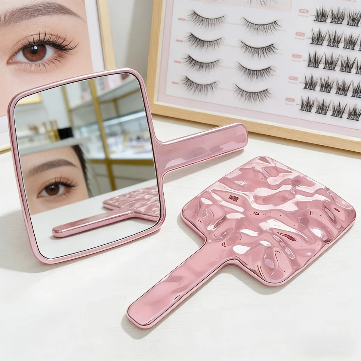 Professional Eyelash Extension Mirror Handheld Stainless Steel Lash Tech Supplies Salon Inspection Tool Makeup Photography Props
