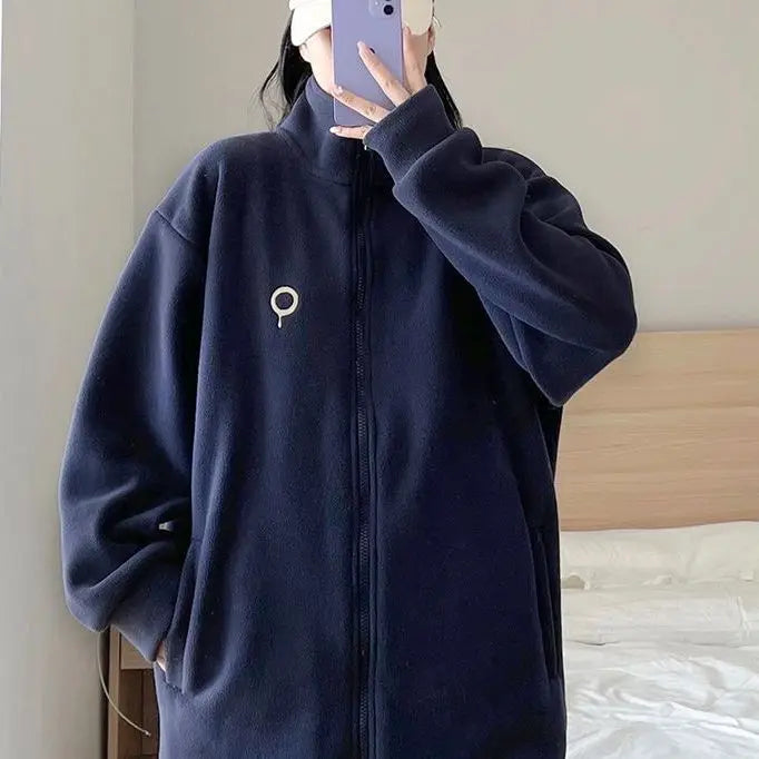Fleece Jacket for Women in Autumn and Winter New Loose Lamb Wool Sweatshirt for Women Stand-up Collar Small Top