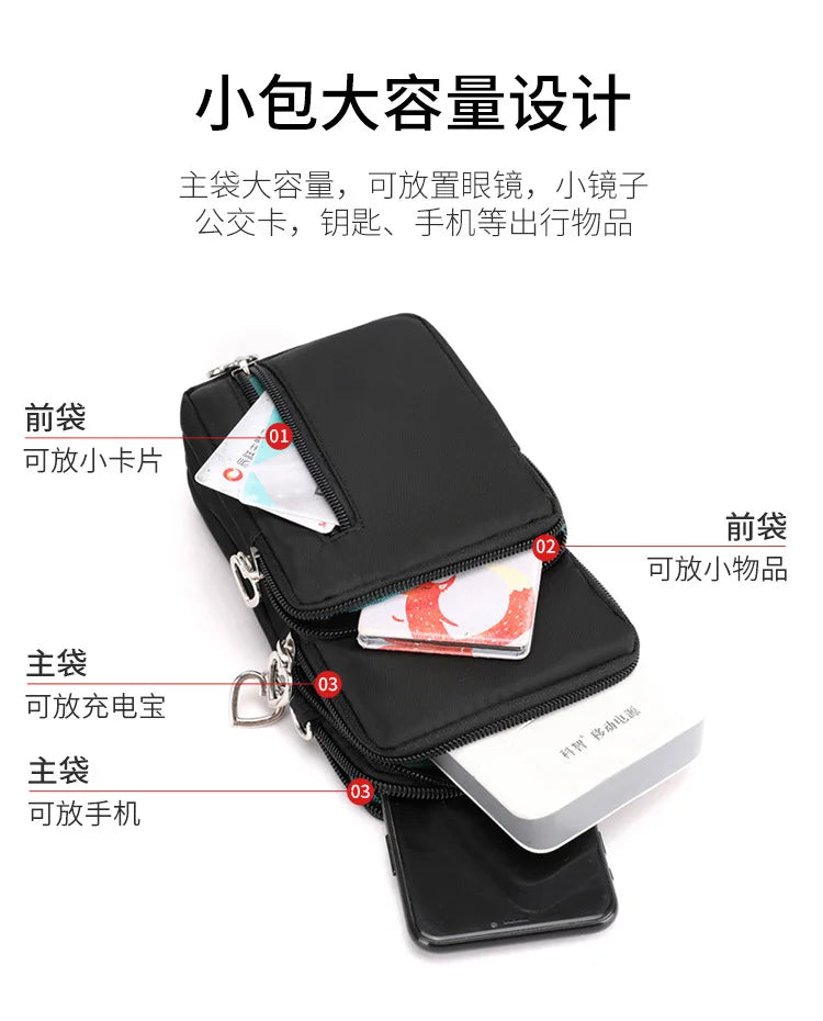 Waterproof Nylon Mobile Phone Versatile Mini Bag Purses Women's Shoulder Cross Body Messenger Bag