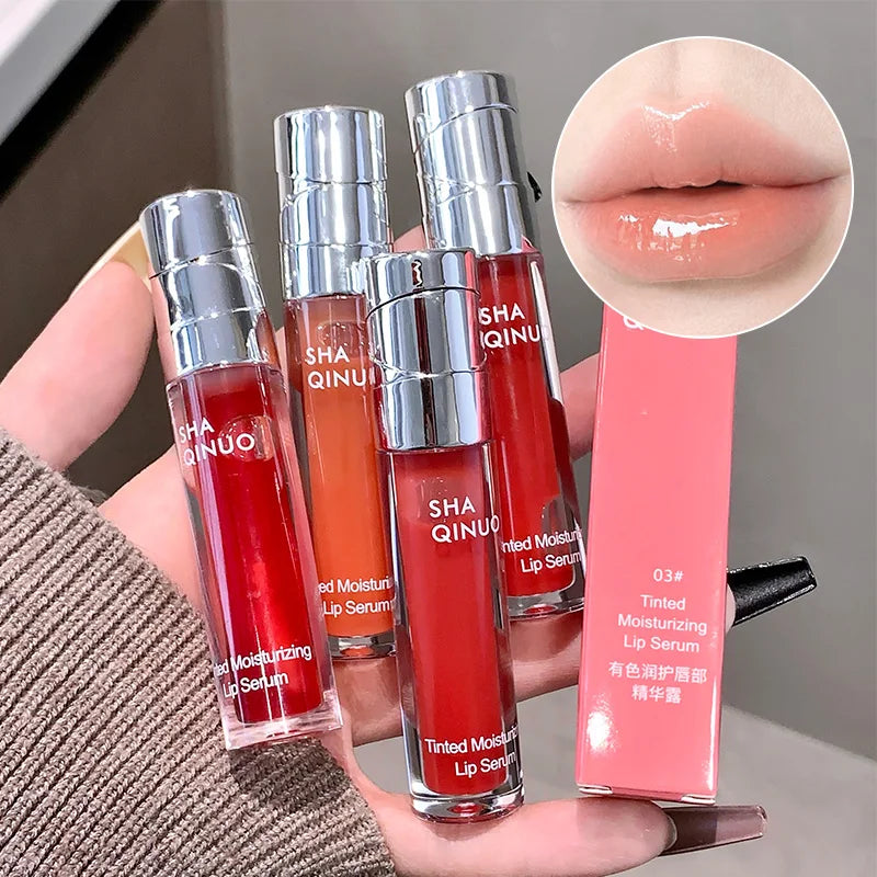 SHAQINUO Tinted Lip Serum 2.6g Deep Moisturizing Hydrating Tinted Lip Gloss Watery Glossy Mirror Finish Natural Nude Makeup
