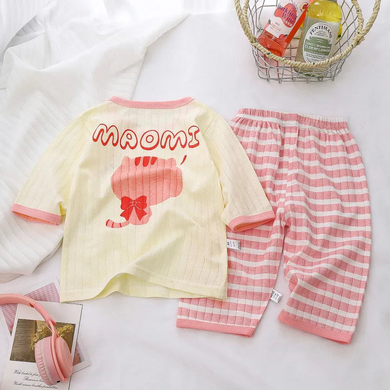 Baby Pajamas Sets Cotton Summer Child Pajamas Toddler Long Sleeve Boys Girls Nightwear Pyjamas Kids Cartoon Homewear Clothes