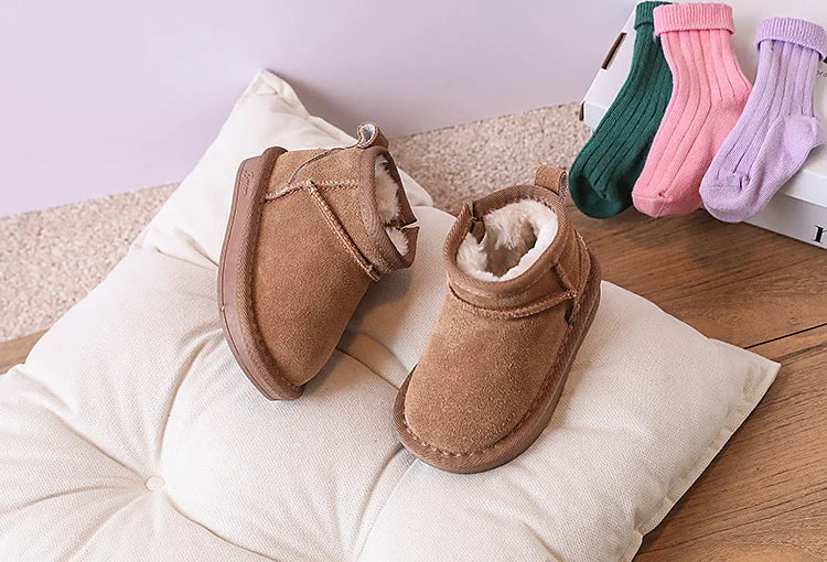 2025 New Winter Baby Snow Boots leather Warm Plush Little Boys Shoes Non-slip Fashion Toddler Girls Boots