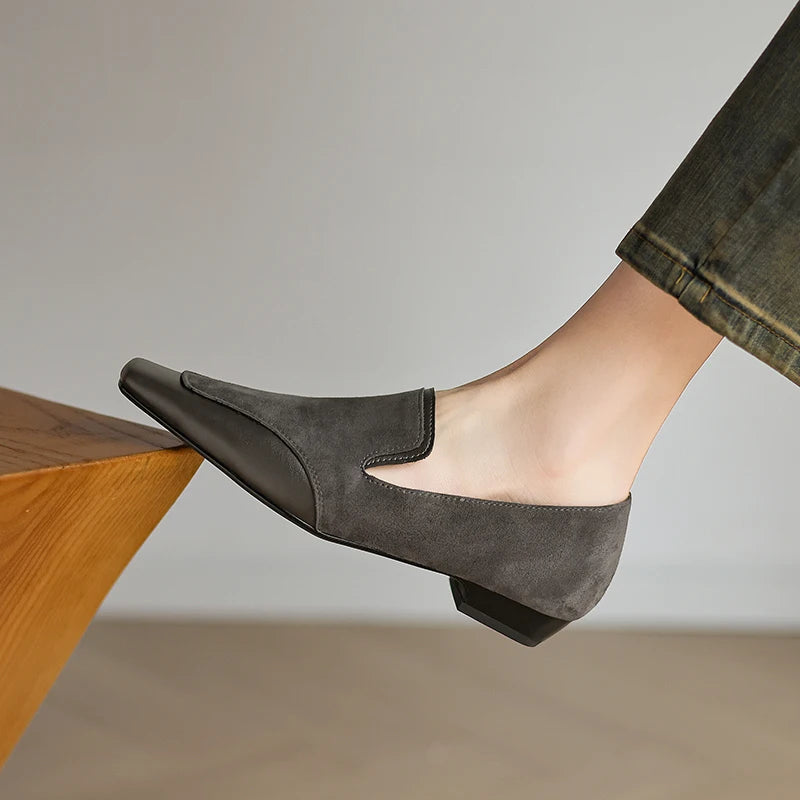 2025 NEW Autumn Women Loafers Genuine Leather Women Shoes Square Toe Chunky Heel Shoes Women Pumps Soft Ladies Shoes