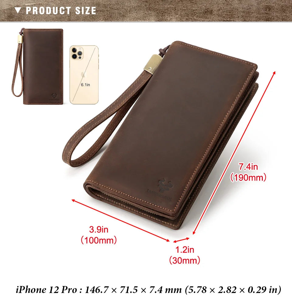 HUMERPAUL Full Grain Leather Wallet for Men Long Clutch with Cell Phone Pocket Multifunctional RFID Credit Card Holder Handbags