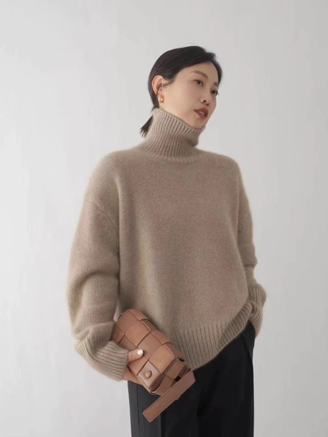 2024 Autumn and Winter New Thick Cashmere Sweater Women High Neck Pullover Sweater Warm Loose Knitted Base Sweater Jacket Tops