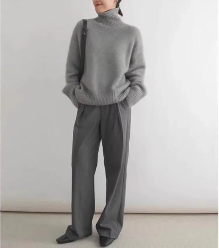 2024 Autumn and Winter New Thick Cashmere Sweater Women High Neck Pullover Sweater Warm Loose Knitted Base Sweater Jacket Tops
