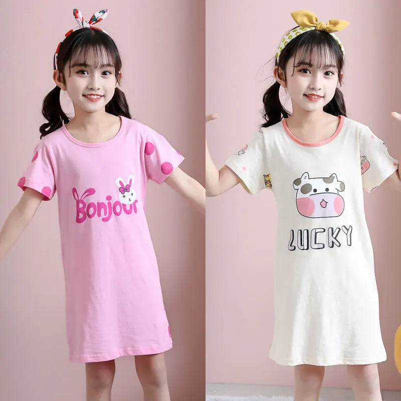 Vestido de dormir para niñas, camisón de dibujos animados de Anime, pijamas de verano para niños, ropa de dormir de manga corta, ropa de casa, ropa de bebé