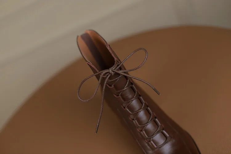 2022 Autumn Women Boots Square Toe Back Zipper Women Shoes Chunky Heels Shoes for Women High Heel Boots Vintage Leather Shoes