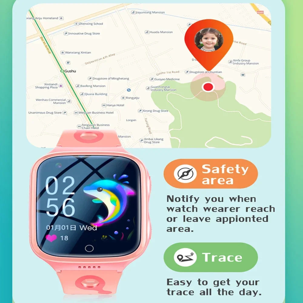 2024 New KGG 4G Kids' Smartwatch 1000mAh Battery GPS WiFi Video Call Tracker Location. SOS Call Phone Function Gift for Children