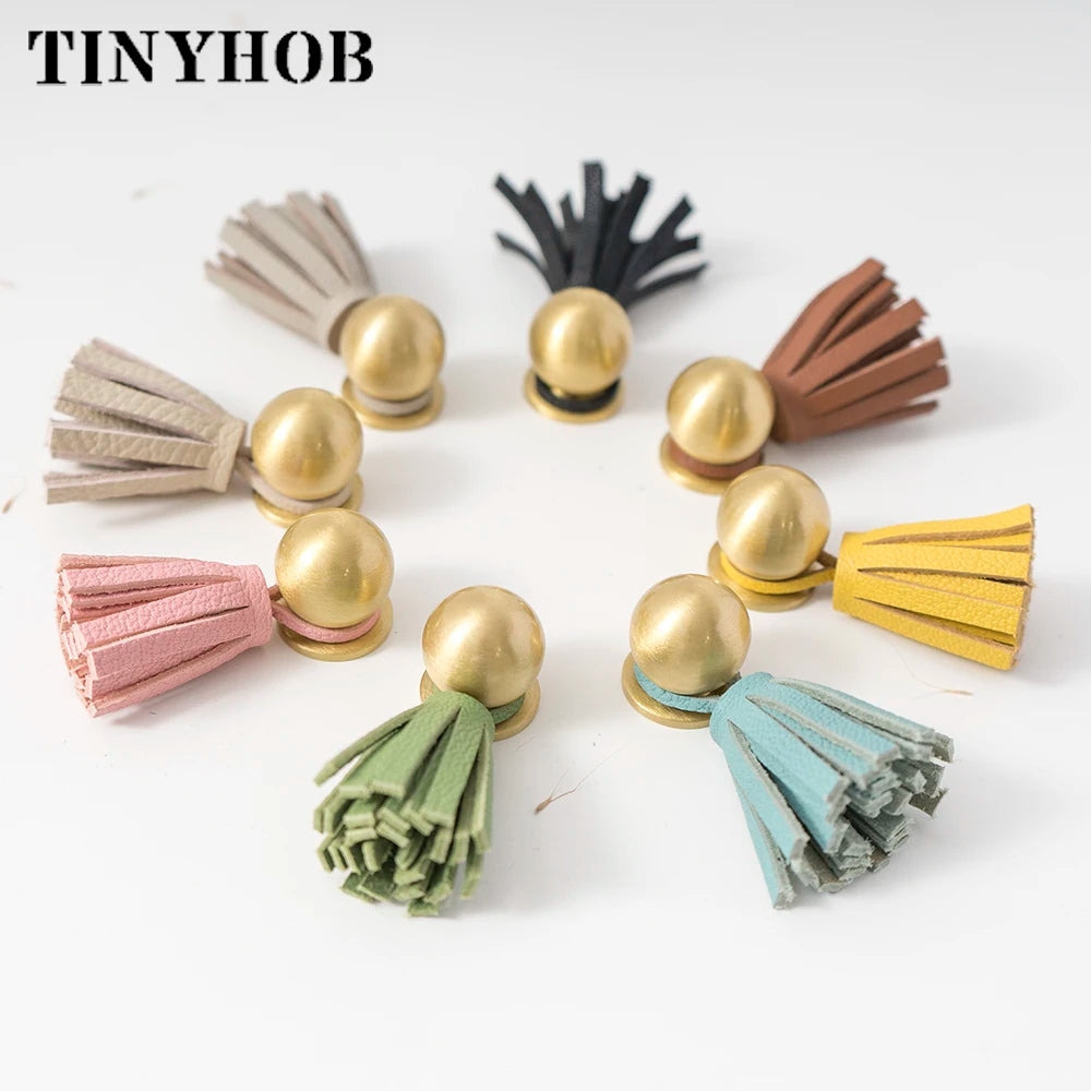 Cute Leather Tassel Knob for Kids Room Pink Cabinet Knobs Wardrobe Dresser Drawer Knobs Kitchen Cupboard  Single Hole