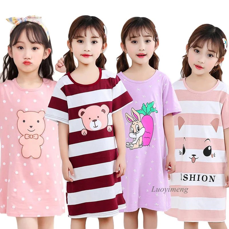 Vestido de dormir para niñas, camisón de dibujos animados de Anime, pijamas de verano para niños, ropa de dormir de manga corta, ropa de casa, ropa de bebé