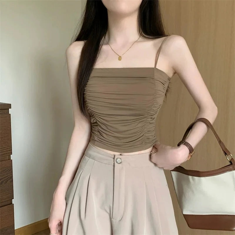 Top Women Sexy Shirts Sleeveless Tube Tops girls Tops With Suspenders Lady White Camisole Padded Bras Woman Clothing Corset Top