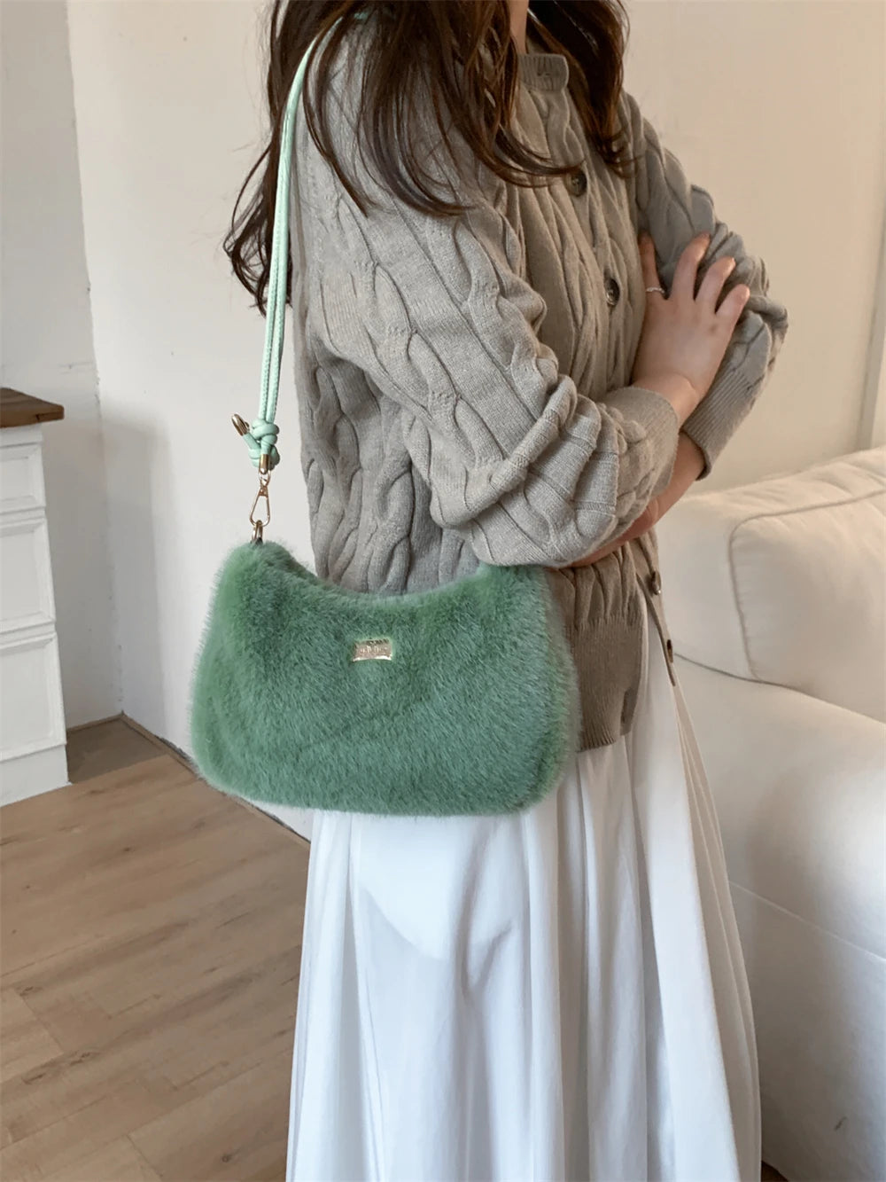 MOODS Soft Plush Crossbody Bags For Women 2025 Winter Warm Latest Luxury Designer Handbags Casual Street Shoulder Hobo Bag Lady