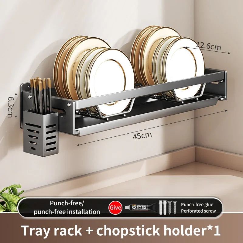 Floating Wall Drainer for Kitchen Dishes Multifunction Divider Spoon Kitchen Accessories Holder Organizers Storage Shelf Rack