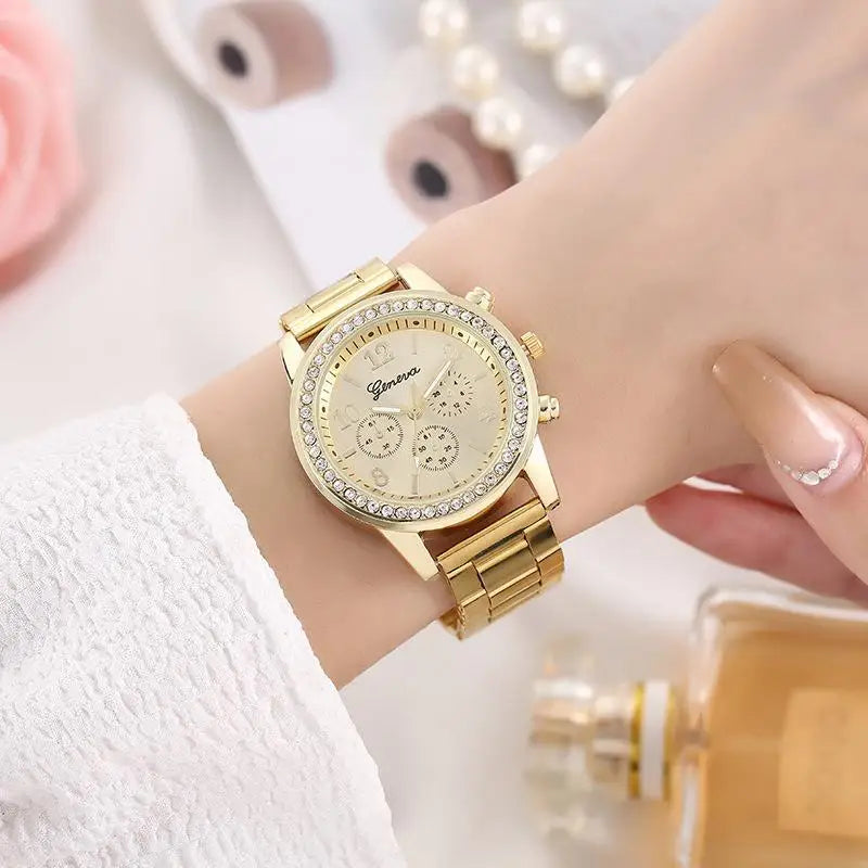 Women Gift Set, Luxury Commerce Steel Strap, Fashion Hundred Quartz Watch, Bracelet, Two Pieces, Suitable as Gift 2