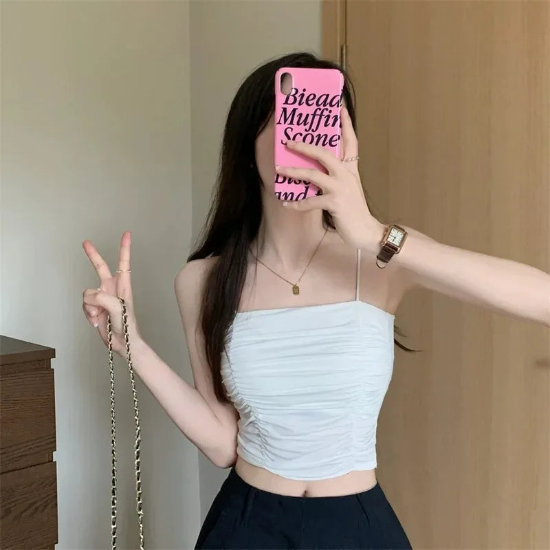 Top Women Sexy Shirts Sleeveless Tube Tops girls Tops With Suspenders Lady White Camisole Padded Bras Woman Clothing Corset Top