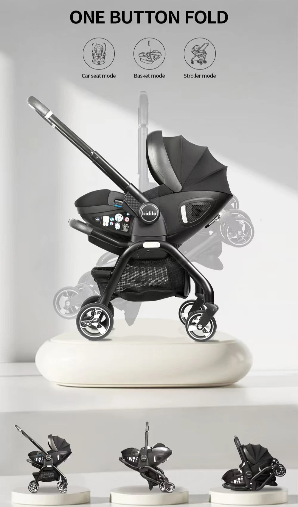 Kodilo baby safety stroller, child safety seat, newborn baby sleeping basket can be pushed in both directions Easy to operate